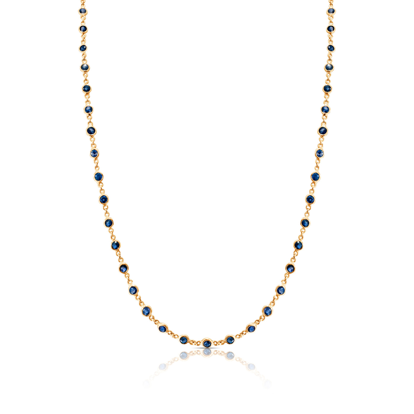 Blue Sapphire Round Necklace In 18K Yellow Gold