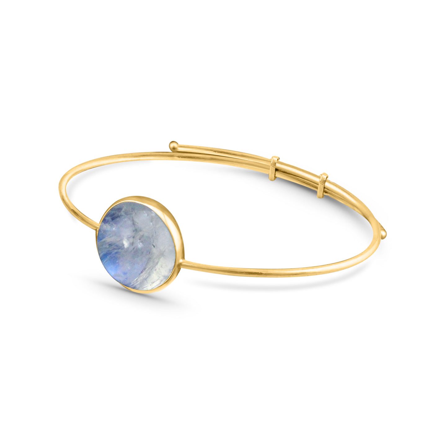 Rainbow Moonstone Round Bangle In 18K Yellow Gold