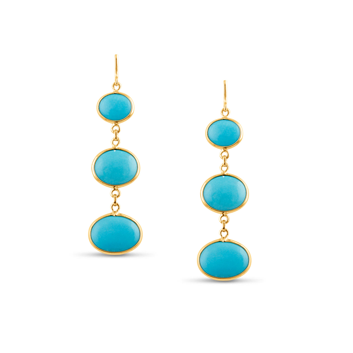 Turquoise Oval Earring In 18K Yellow Gold