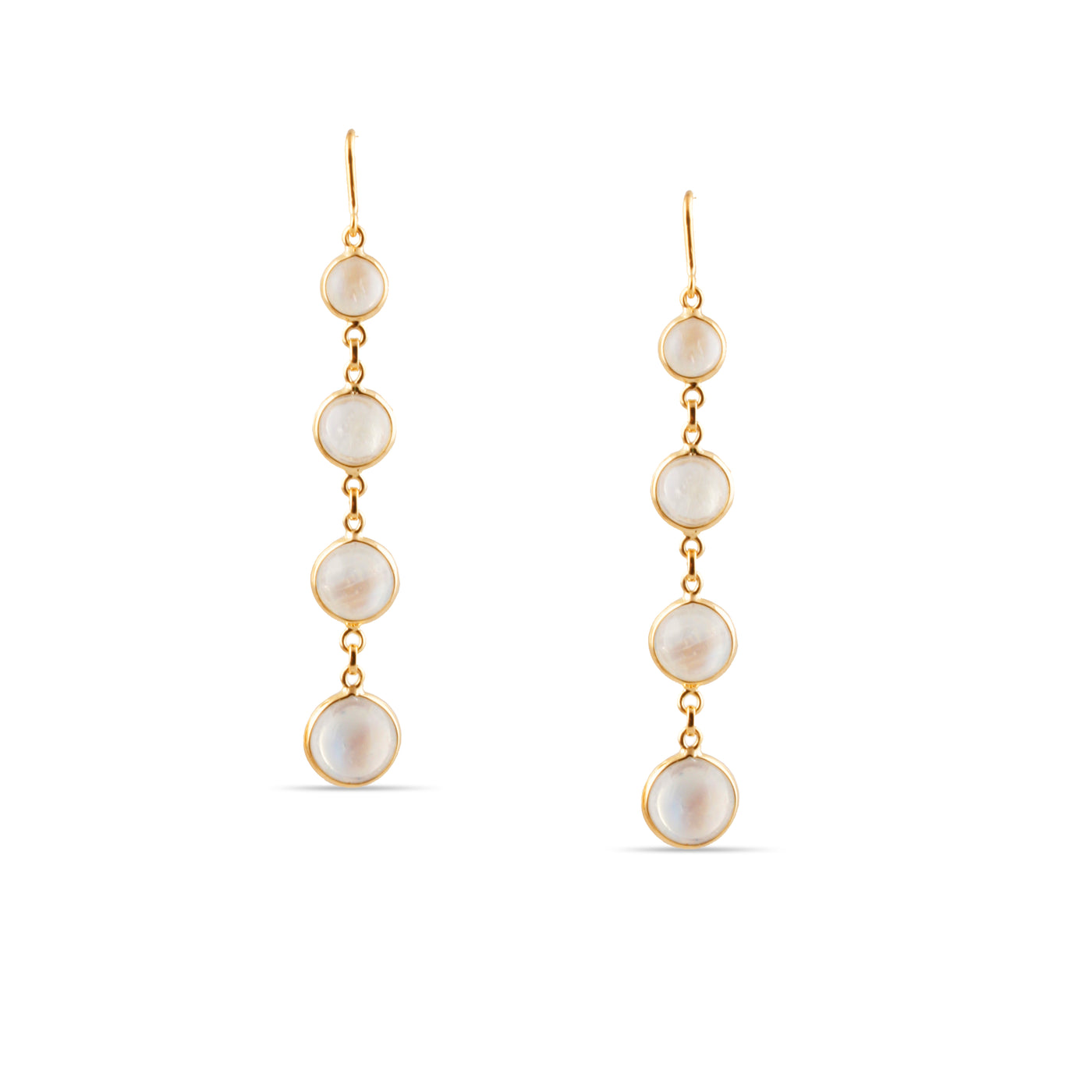 Rainbow Moonstone Round Earring In 18K Yellow Gold
