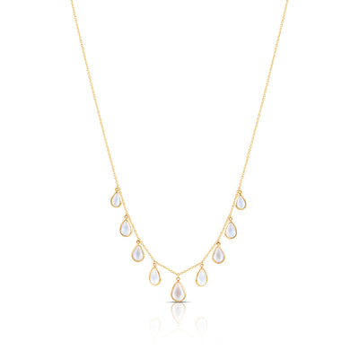 Rainbow Moonstone Pear Shape Necklace In 18K Yellow Gold