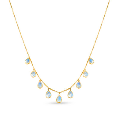 Rainbow Moonstone Pear Shape Necklace In 18K Yellow Gold