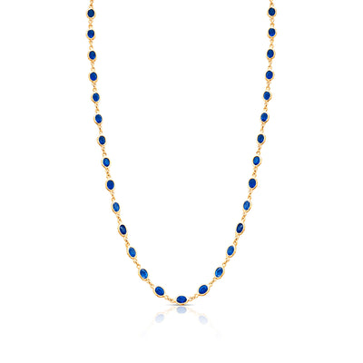 Blue Sapphire Oval Necklace In 18K Yellow Gold, Necklace, Gold Necklace, Blue Sapphire, Blue Sapphire Necklace