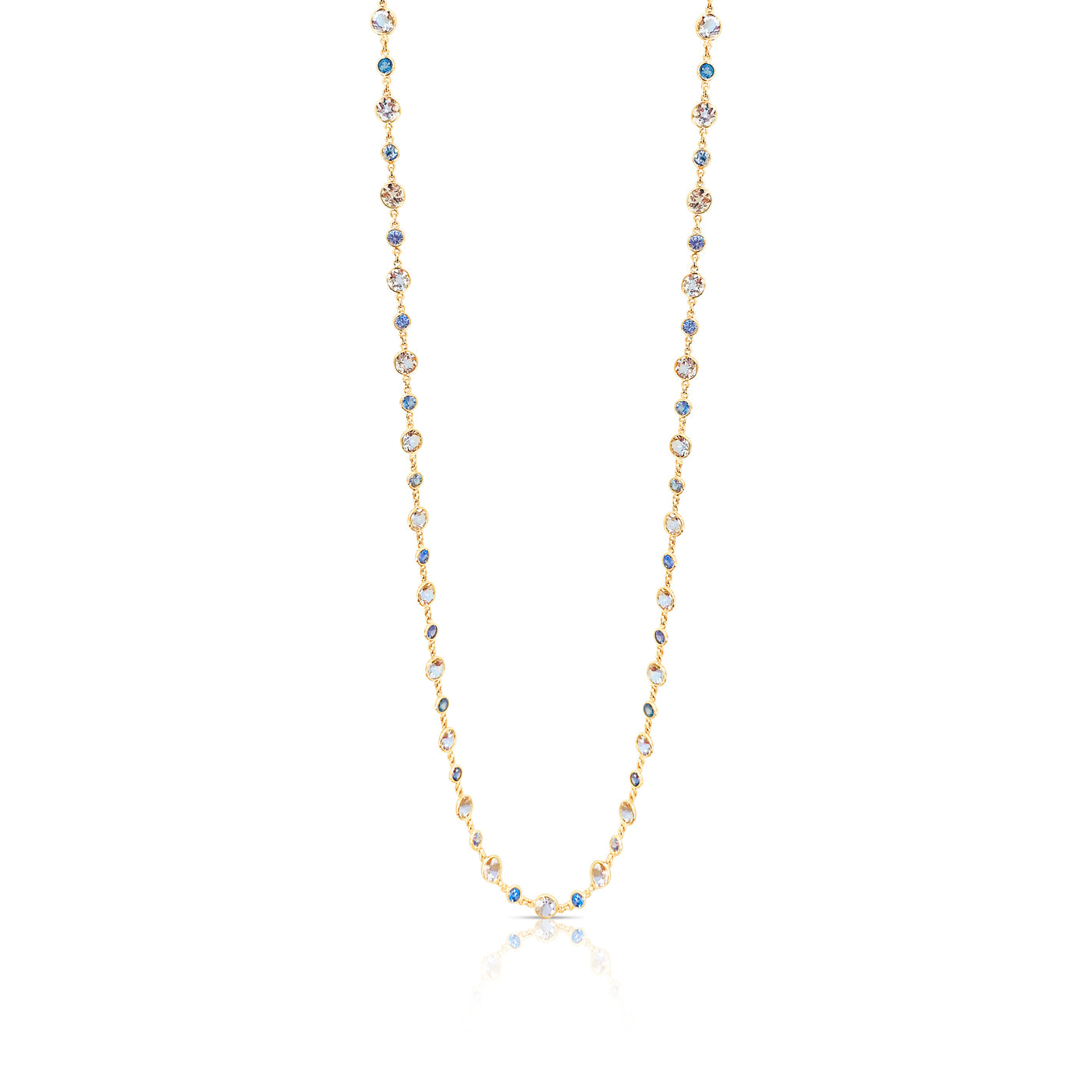 Morganite & Blue Sapphire Rd. Necklace In 18K Yellow Gold