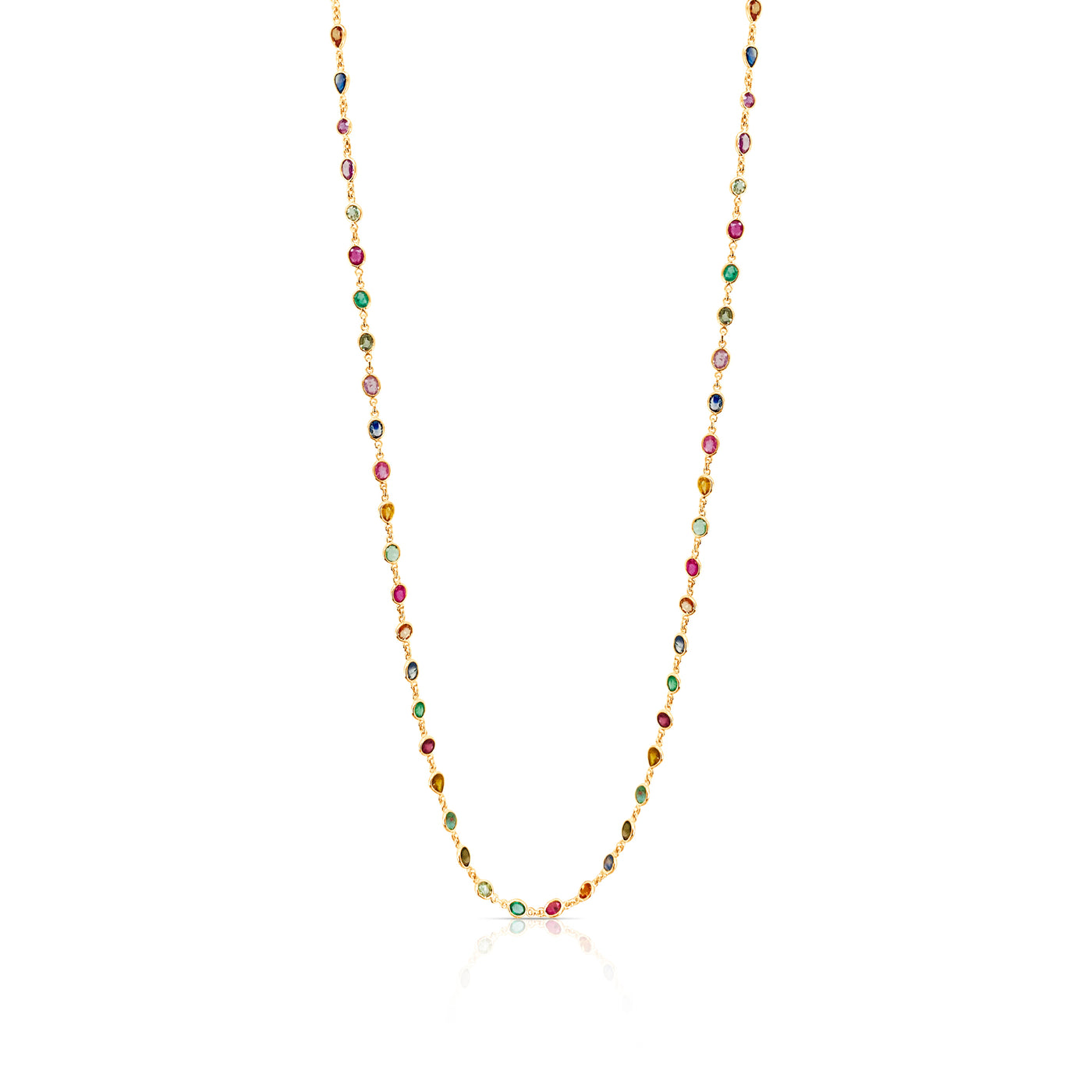 Multicolor Stone Mix Shape Necklace In 18K Yellow Gold