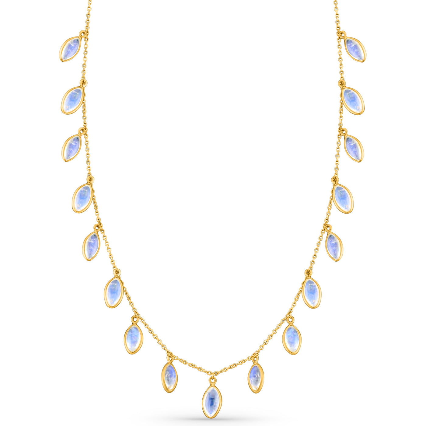 Rainbow Moonstone Marquise Necklace In 18K Yellow Gold