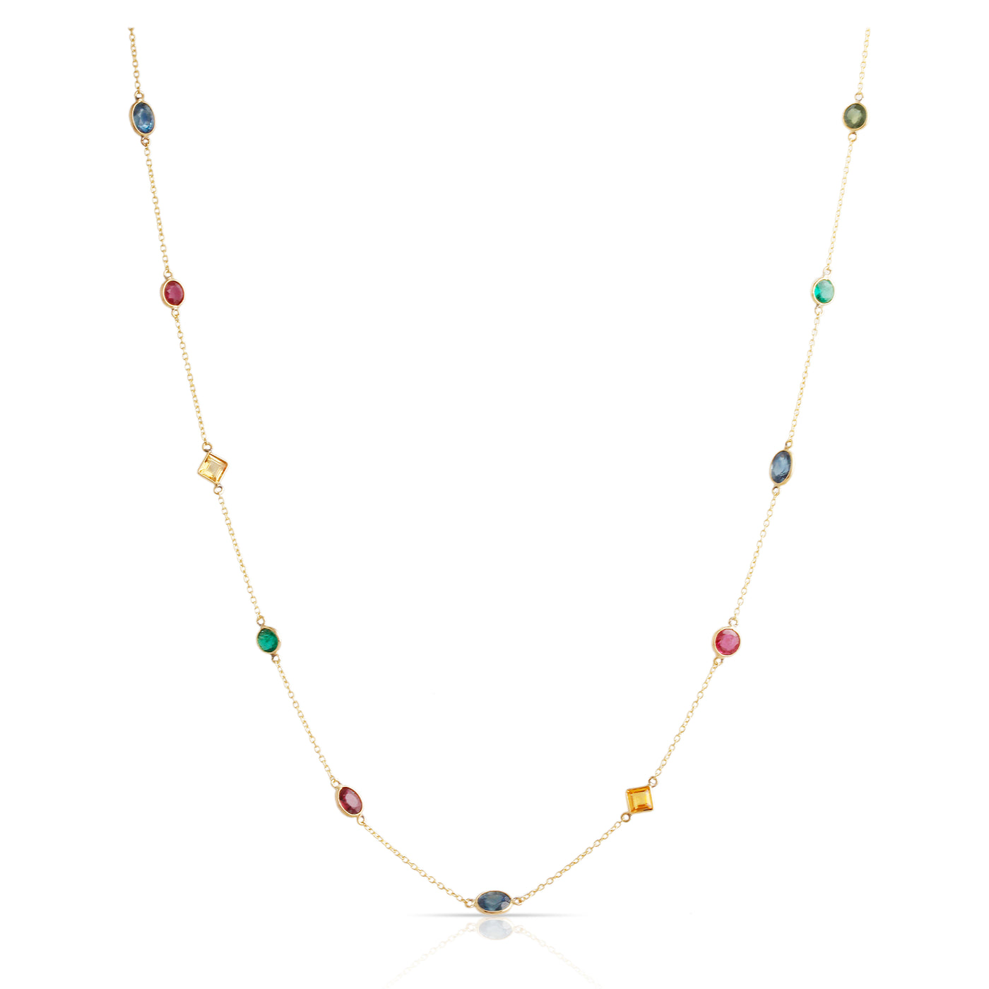 Multicolor Stones Mix shape Necklace  In 18K Yellow Gold