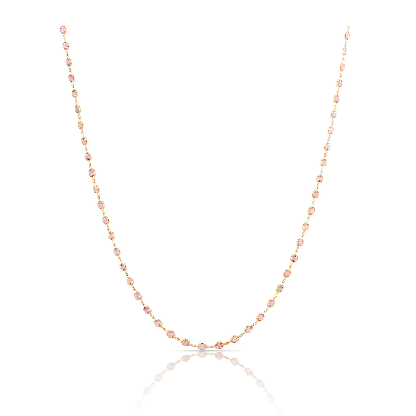 Pink Sapphire Round Necklace  In 18K Yellow Gold