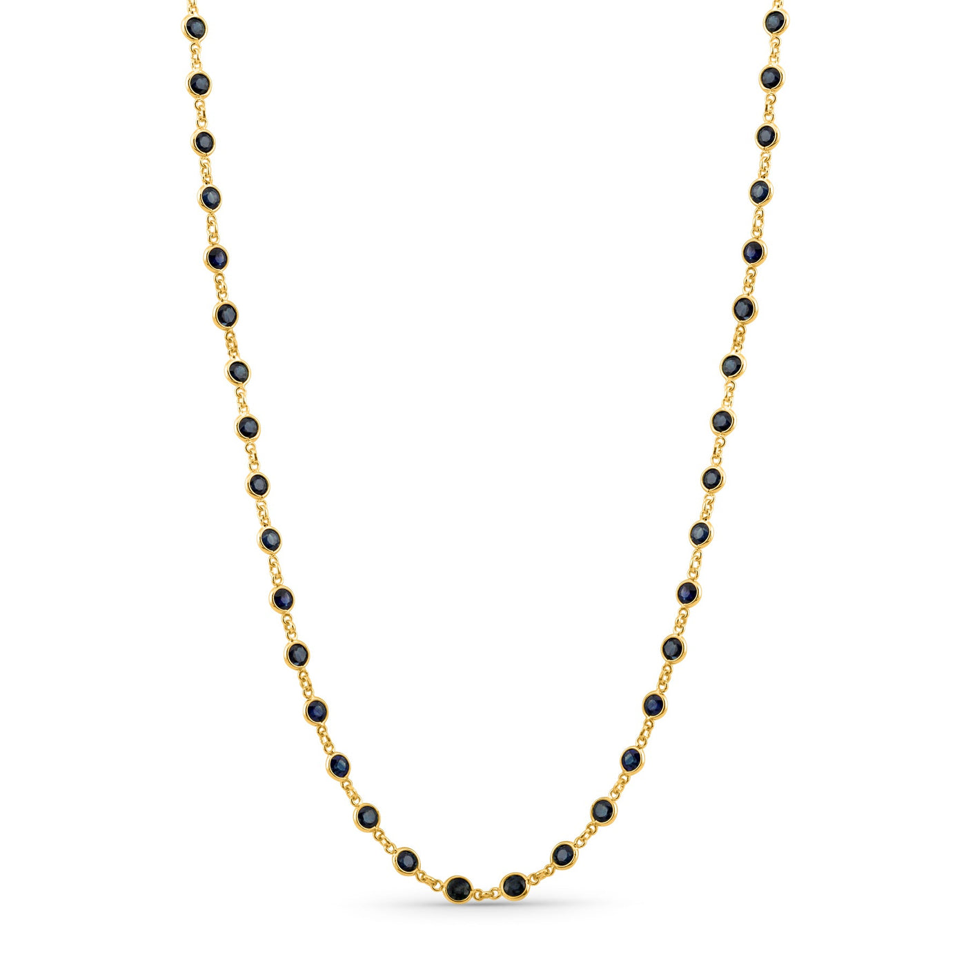 18K gold round Blue Sapphire necklace – fine handcrafted jewelry