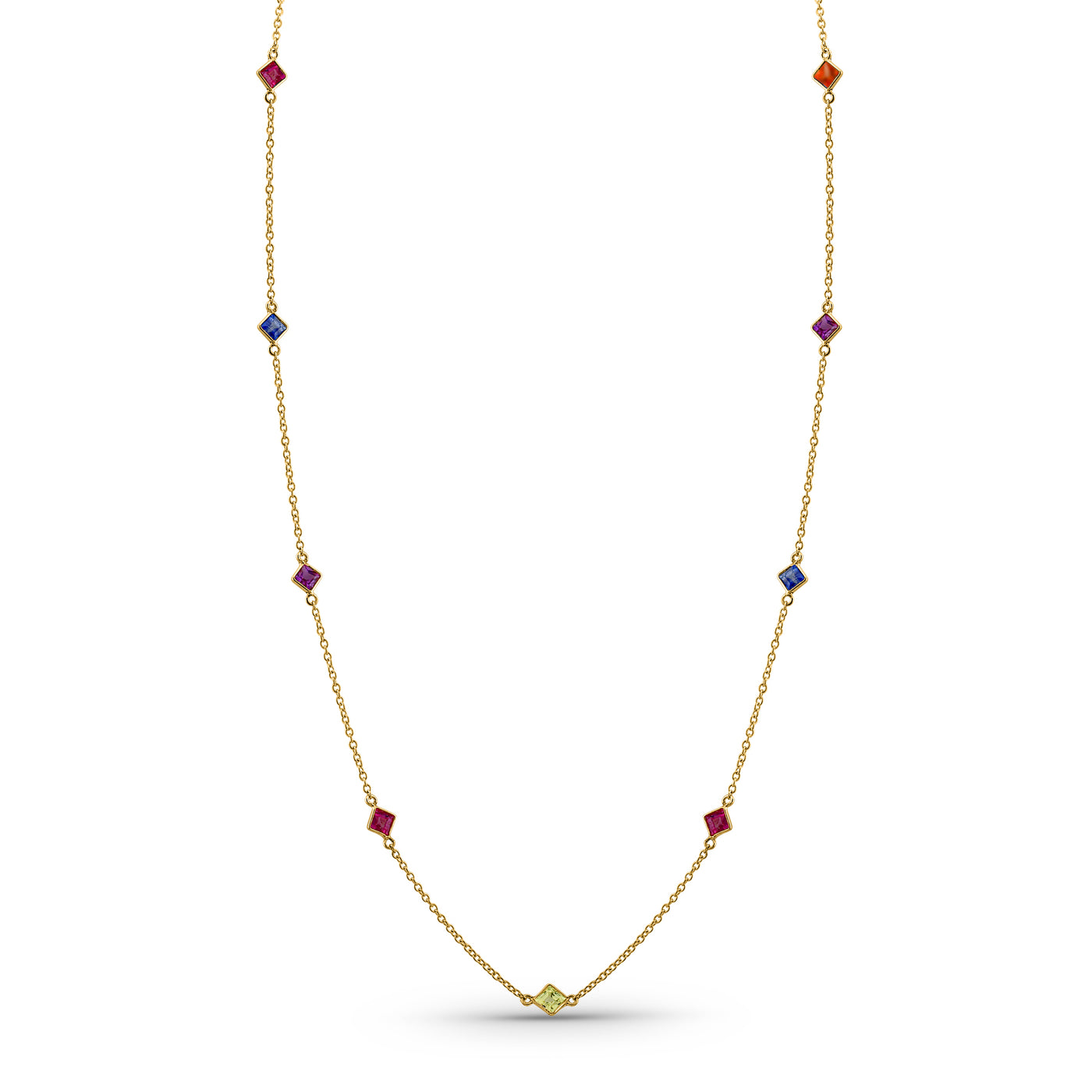 Gemstone Princess-Cut Station Necklace In 18K Yellow Gold