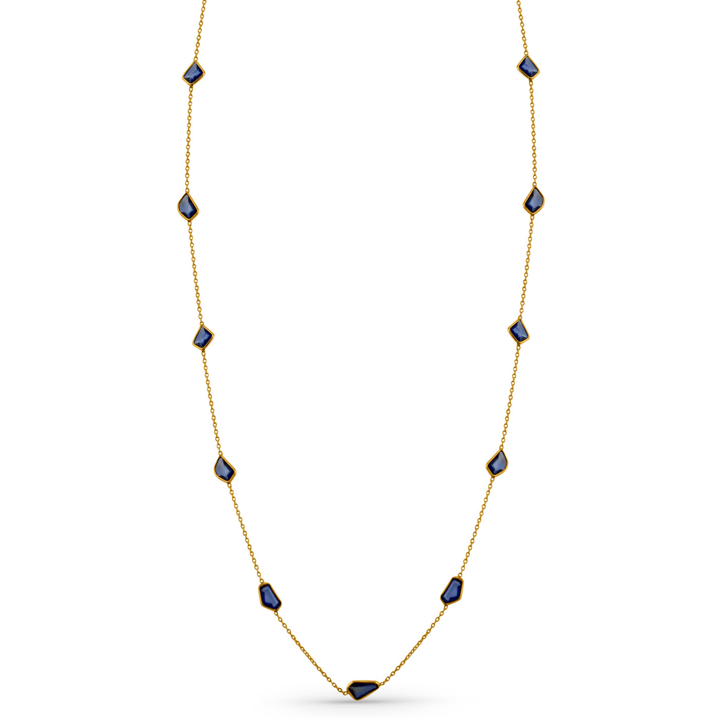 Blue Sapphire Unshape Necklace In 18K Yellow Gold