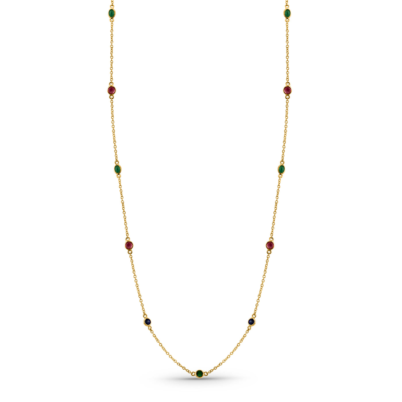 Multicolor Stone Mix Shape Necklace In 18K Yellow Gold