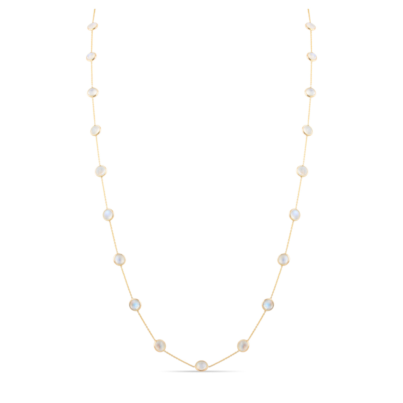 Rainbow Moonstone Round Necklace In 18K Yellow Gold