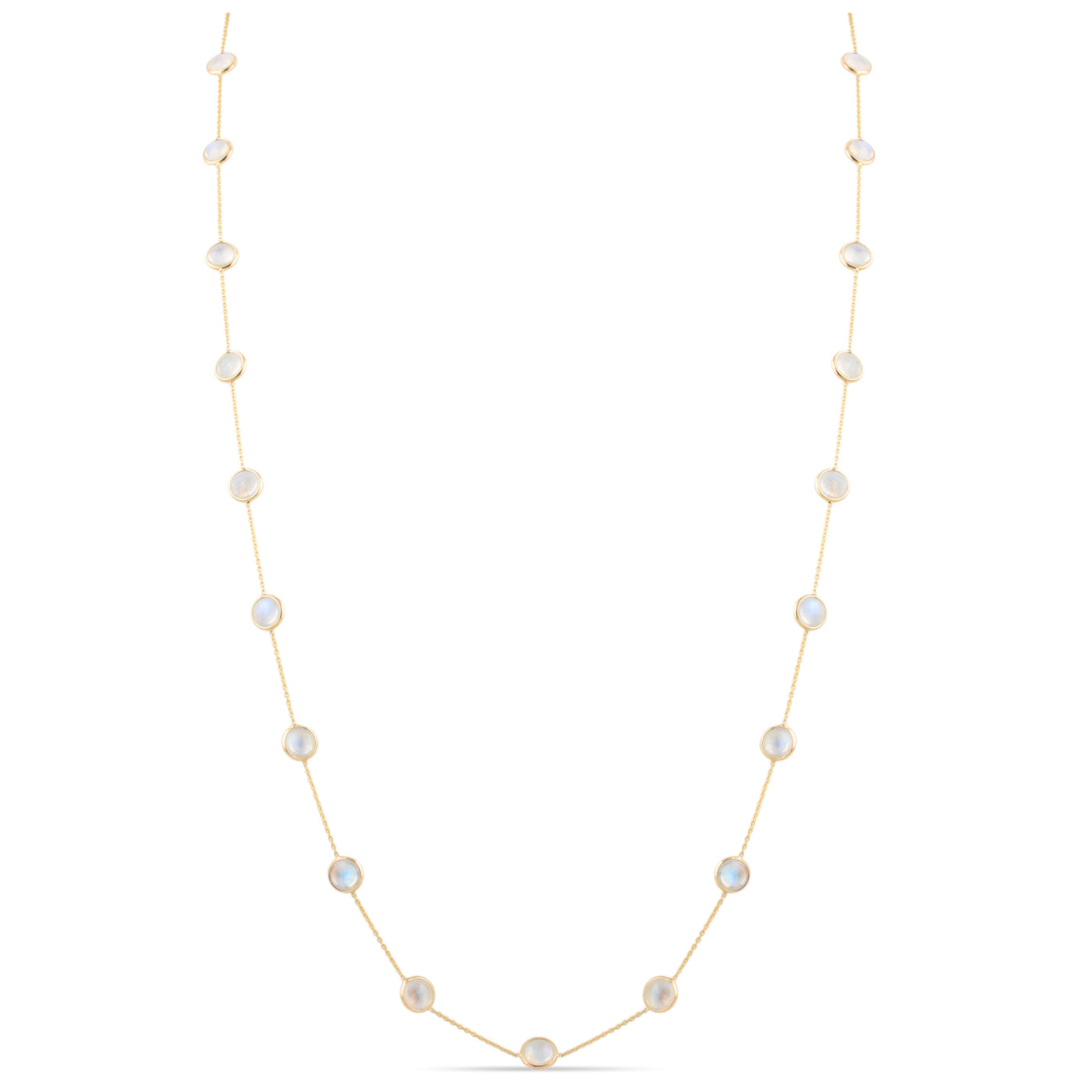 Long Rainbow Moonstone Necklace 36" in 18K Gold – Femizon