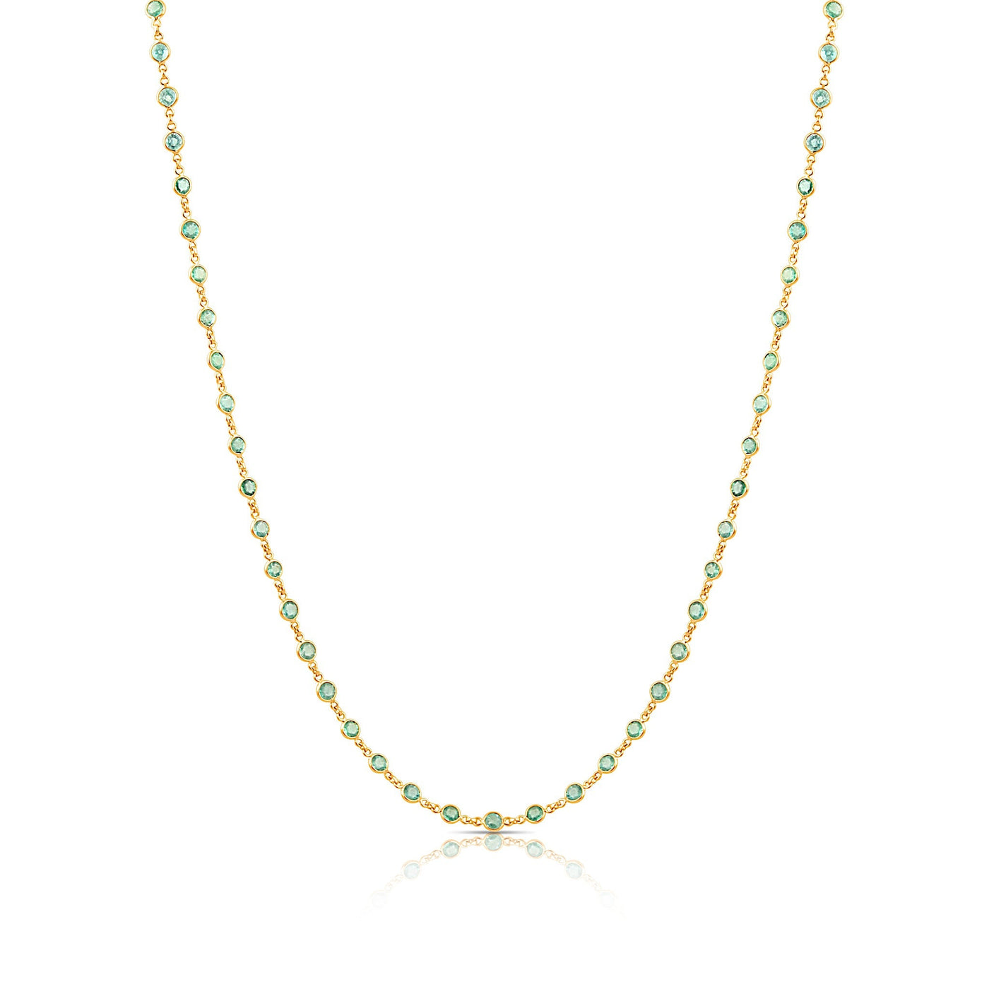 18K Gold Zambian Emerald Necklace by Tresor Collection 18K gold emerald beaded chain necklace flatlay – elegant handcrafted jewelry by Tresor Collection