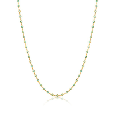 18K Gold Zambian Emerald Necklace by Tresor Collection 18K gold emerald beaded chain necklace flatlay – elegant handcrafted jewelry by Tresor Collection