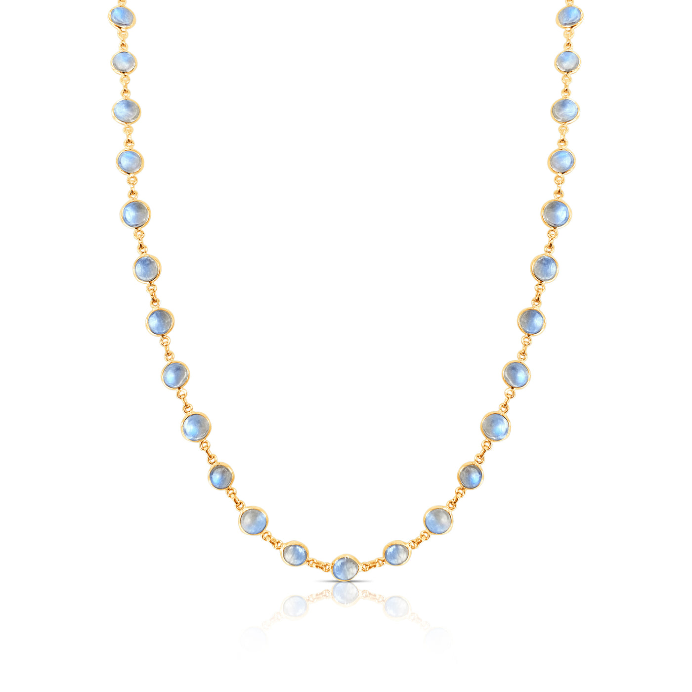 Rainbow Moonstone Round Necklace In 18K Yellow Gold