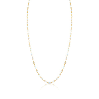 18K Yellow Gold Rainbow Moonstone Rectangle Necklace by Tresor Collection 18K gold chain necklace flatlay – minimalist fine jewelry handcrafted by Tresor Collection