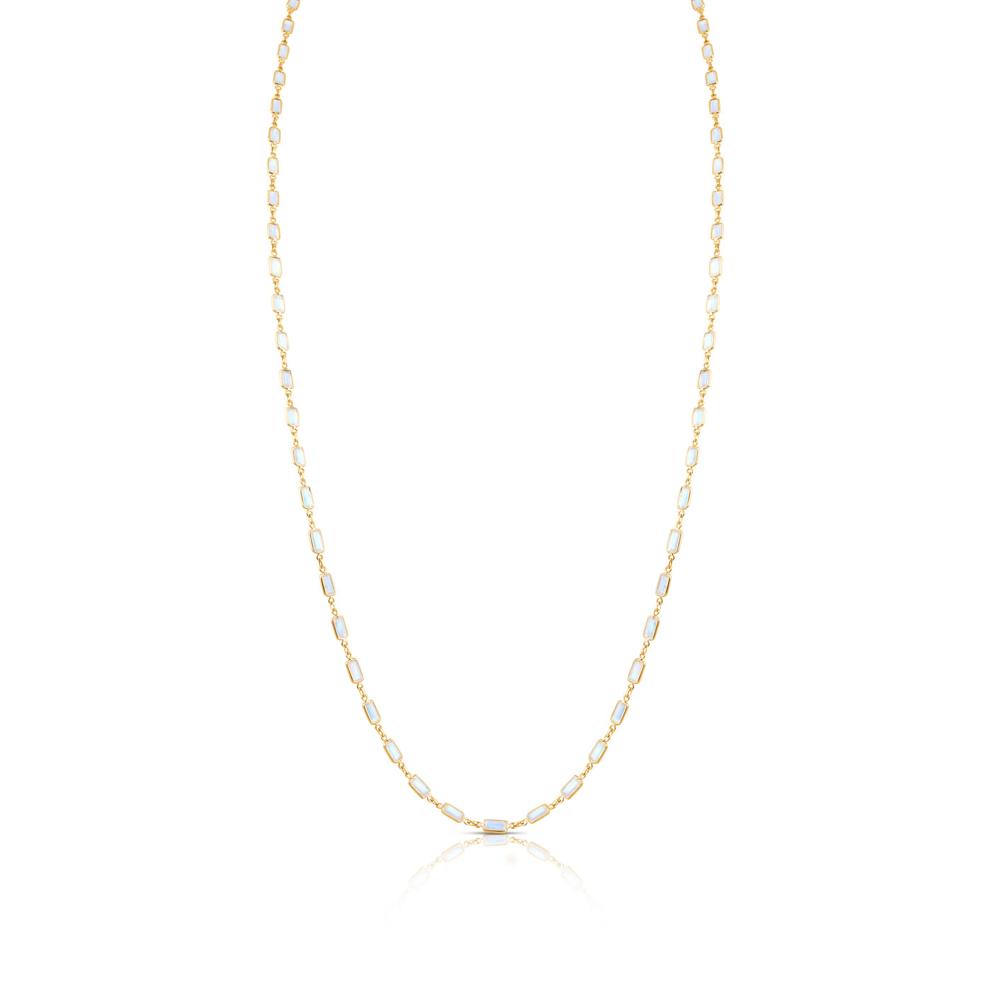 Rainbow Moonstone Rectangle Necklace In 18K Yellow Gold