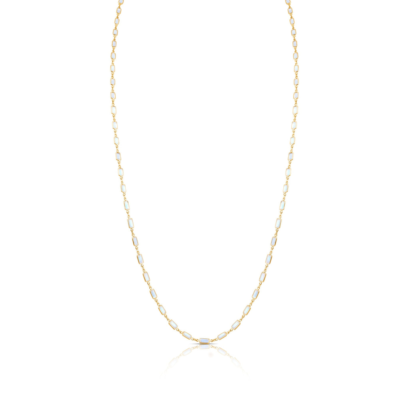 18K Yellow Gold Rainbow Moonstone Rectangle Necklace by Tresor Collection