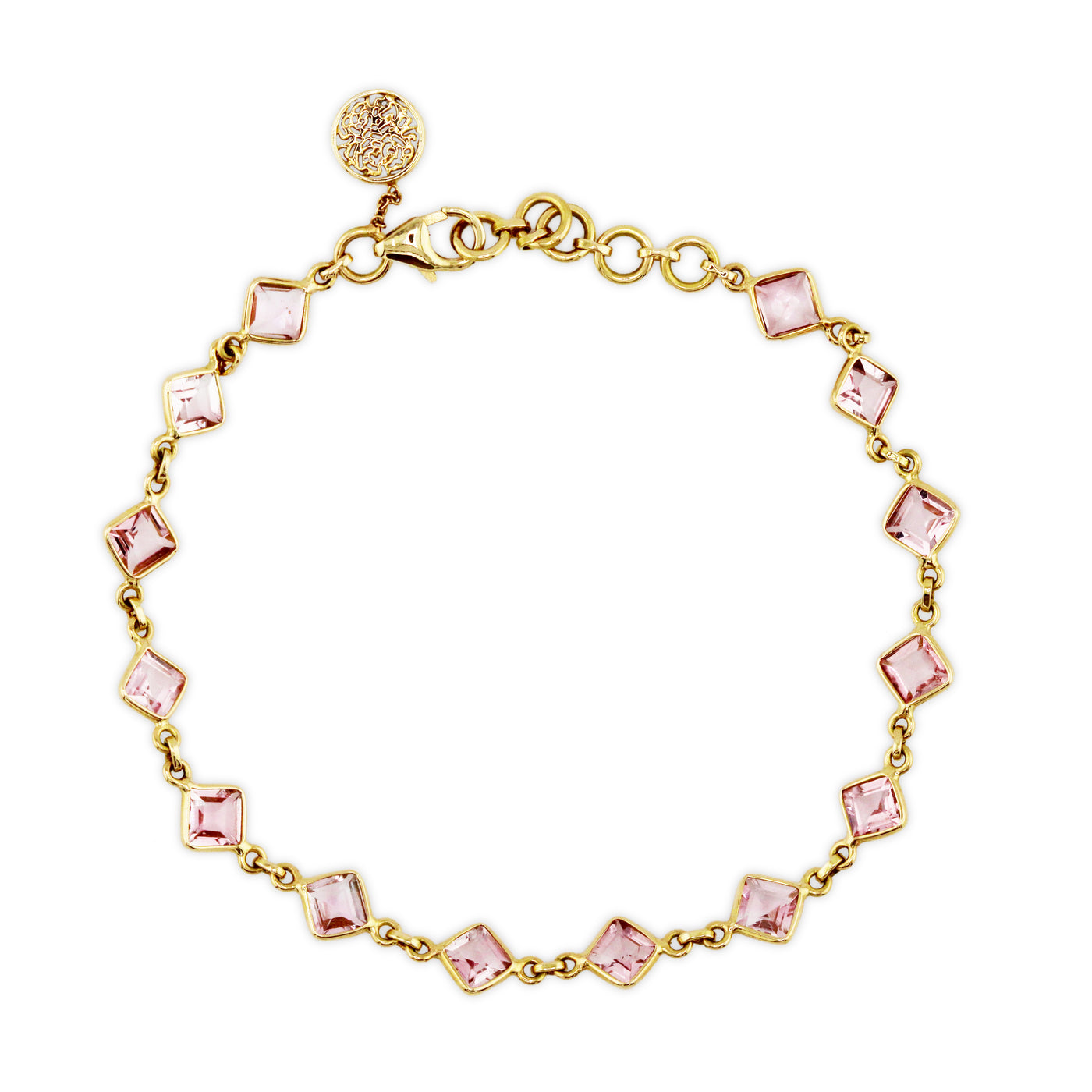 Pink Tourmaline Square Bracelet In 18K Yellow Gold