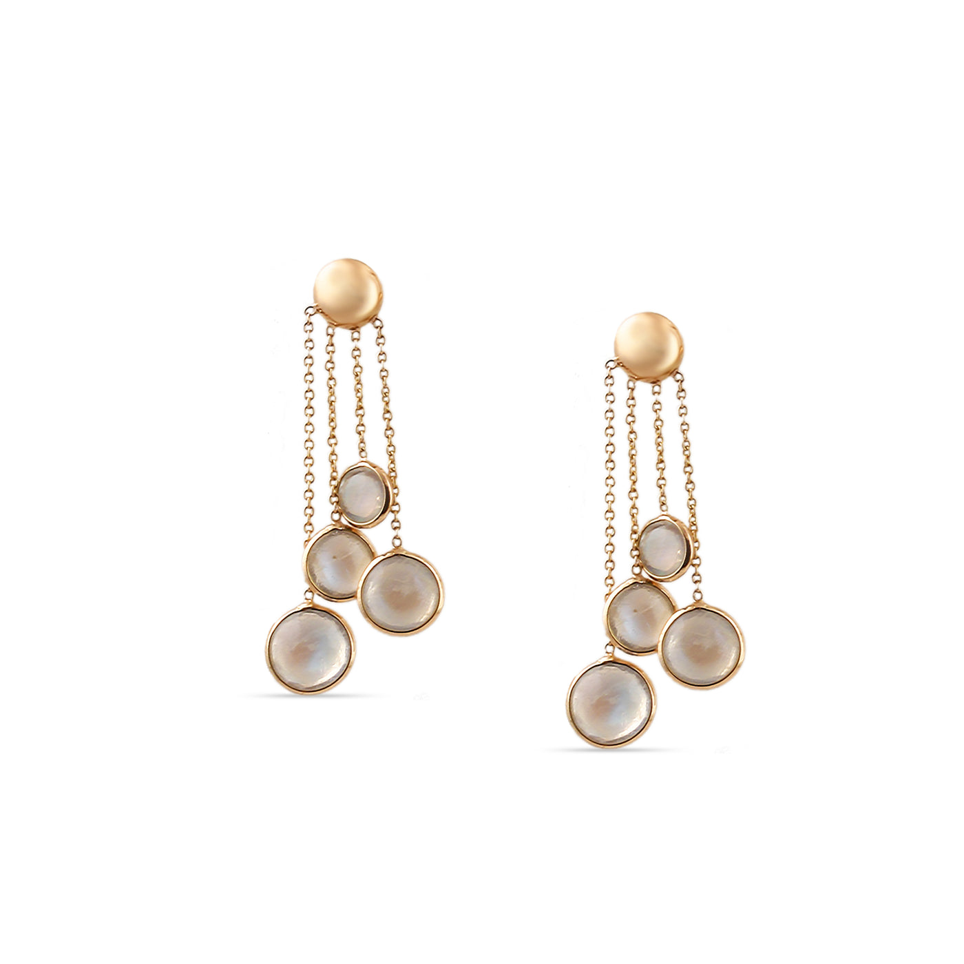 Rainbow Moonstone Rd. Earring In 18K Yellow Gold