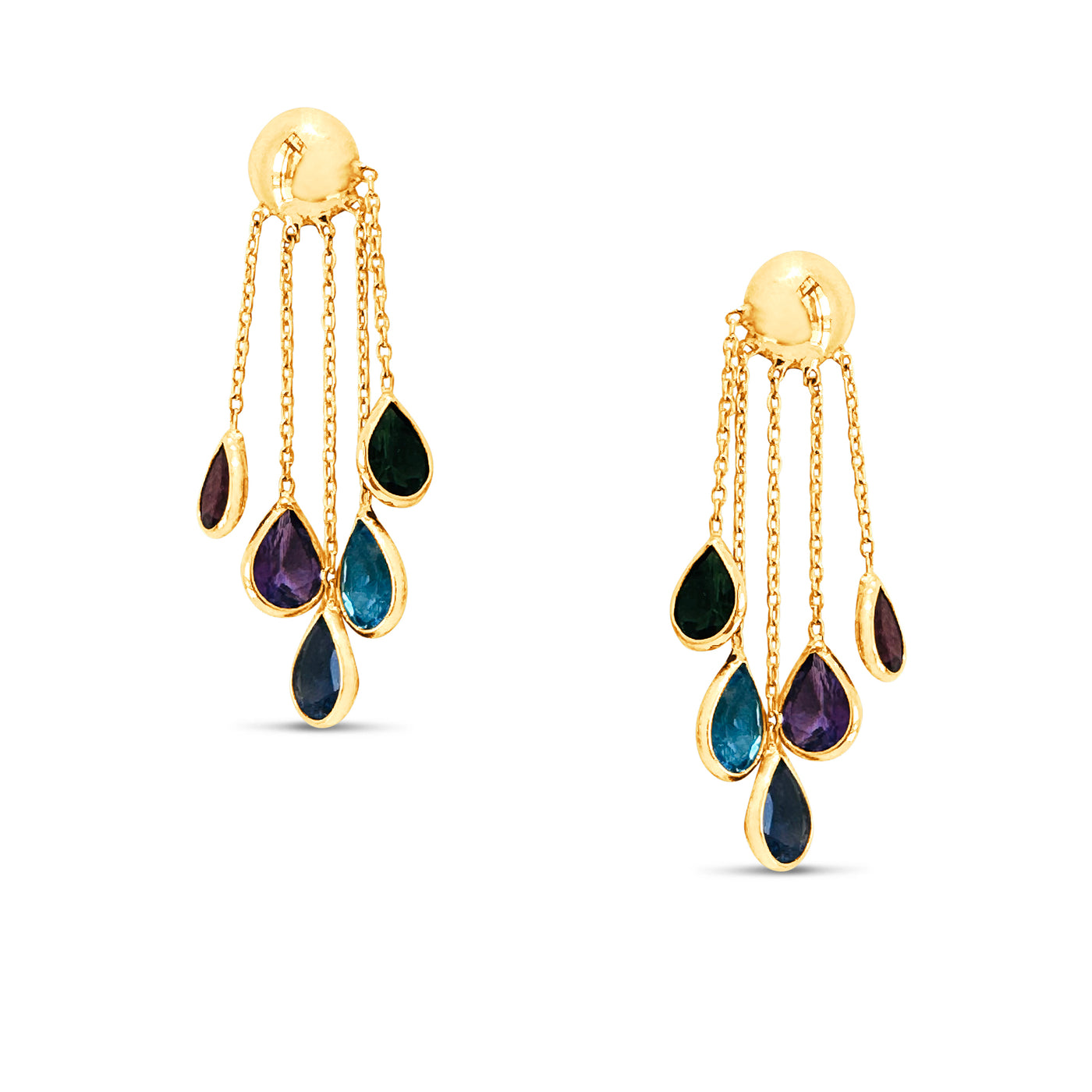 Multicolor Tourmalne P/S Earring In 18K Yellow Gold