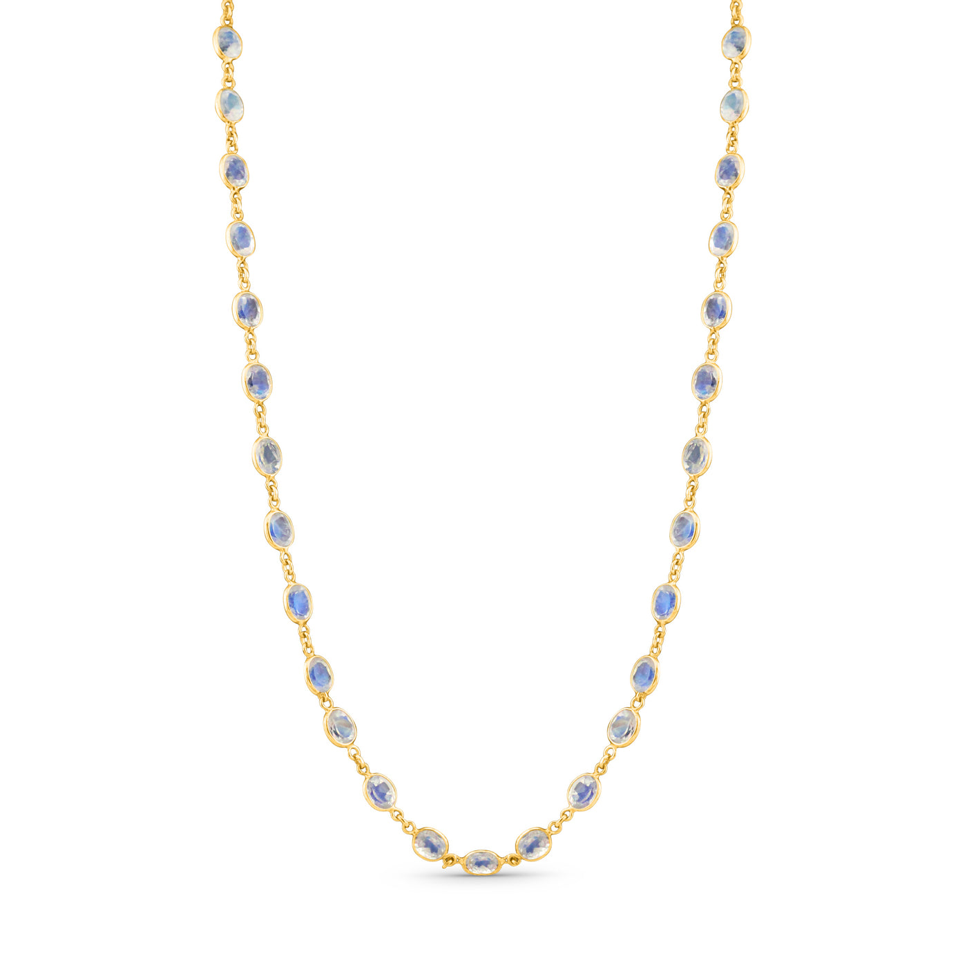 Rainbow Moonstone Round Necklace In 18K Yellow Gold