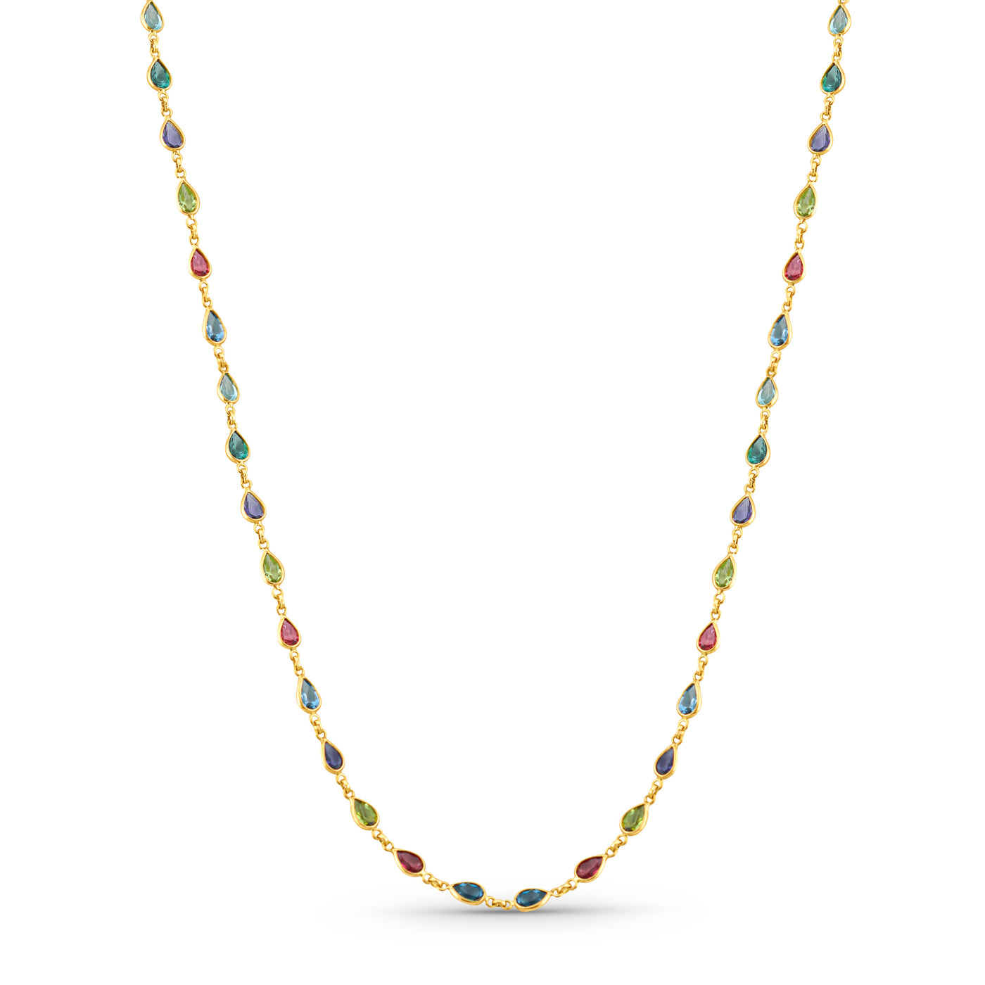 Multicolor Stone P/S. Necklace In 18K Yellow Gold