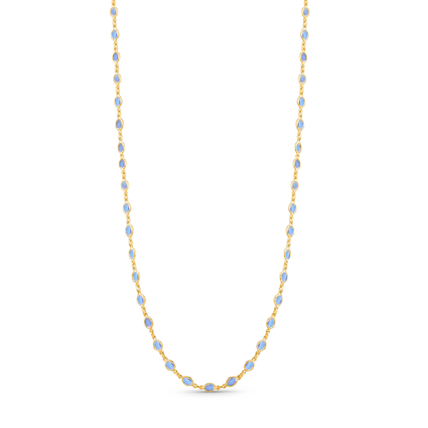 Rainbow Moonstone Oval Link to Link Necklace In 18K Yellow Gold