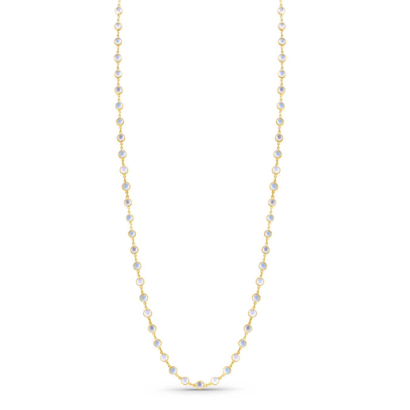 Rainbow Moonstone Round Necklace In 18K Yellow Gold