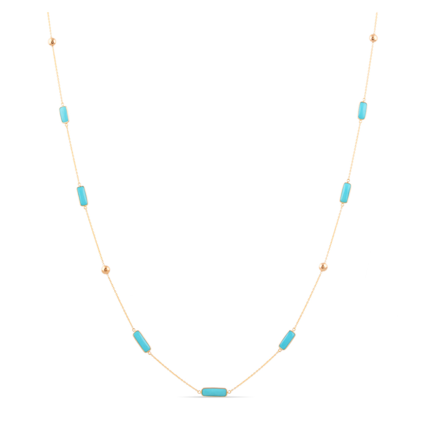 Turquoise Rectangle Necklace In 18K Yellow Gold