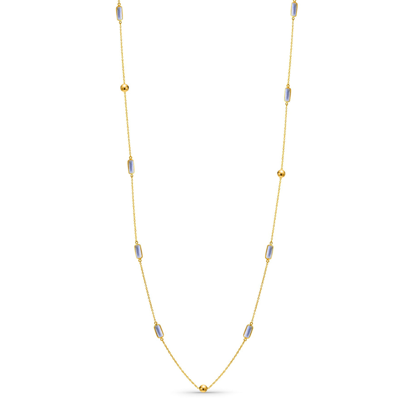 Luxury 18K gold rainbow moonstone rectangular necklace