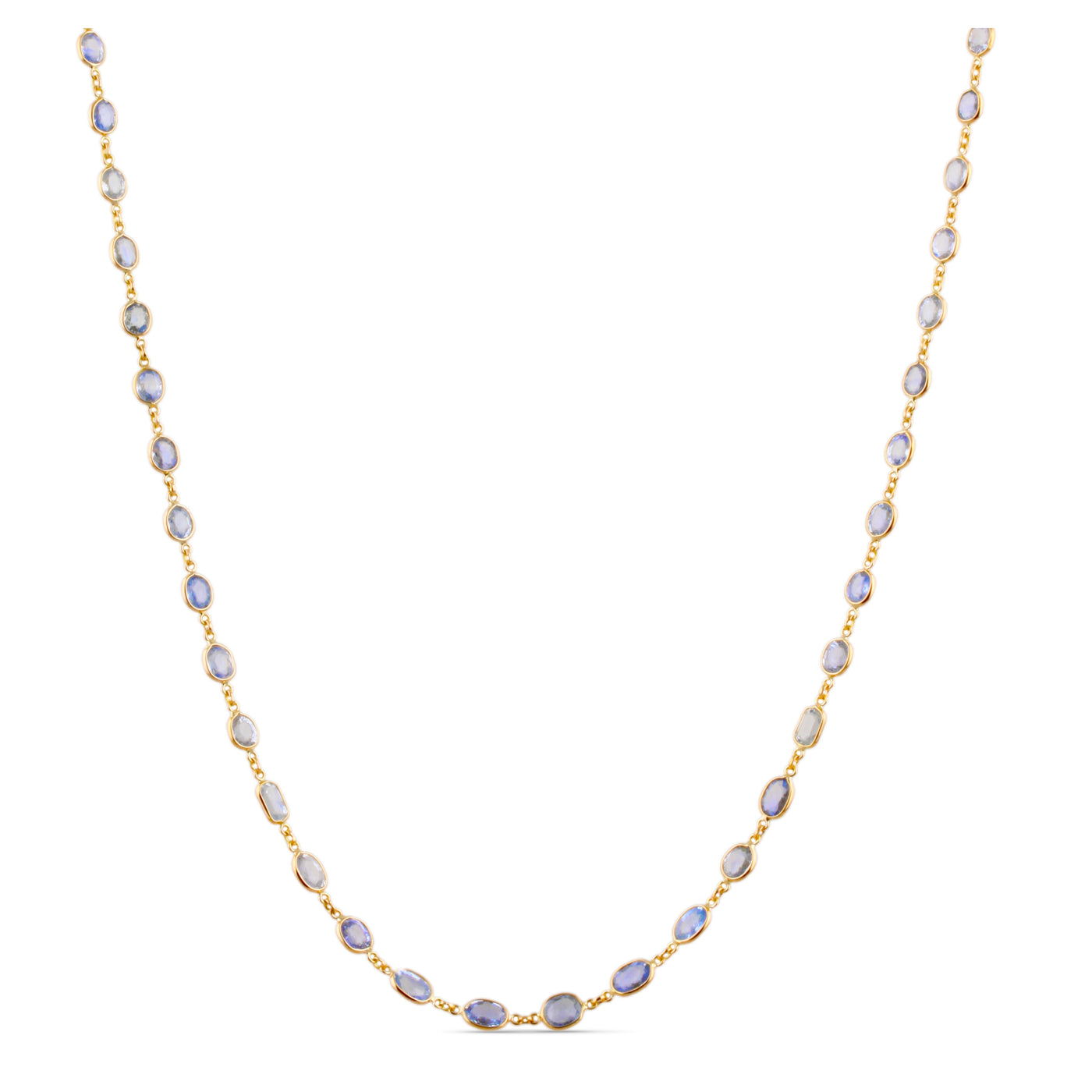 Blue Sapphire Mix Shape Link to Link Necklace In 18K Yellow Gold