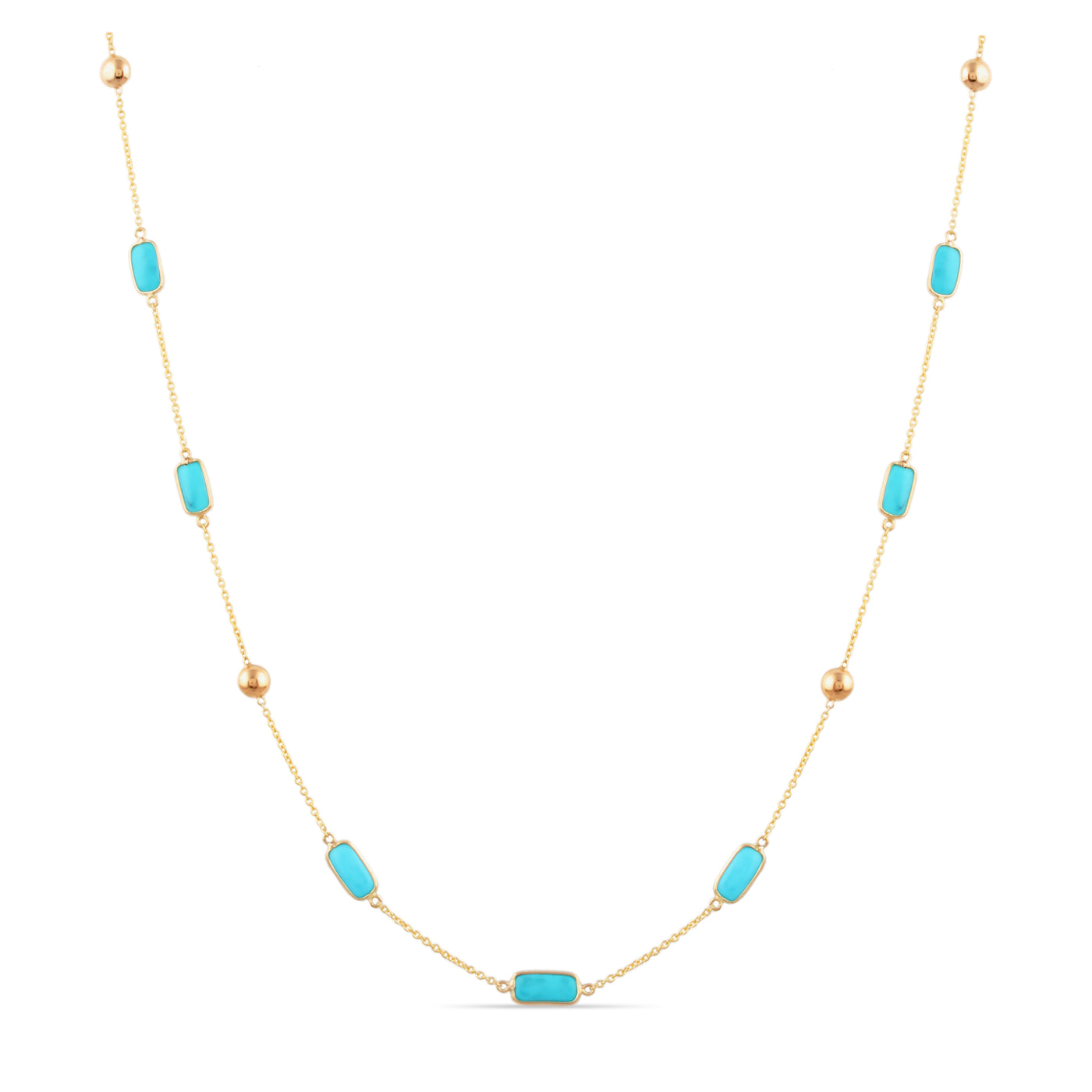 Turquoise Rectangle Necklace In 18K Yellow Gold