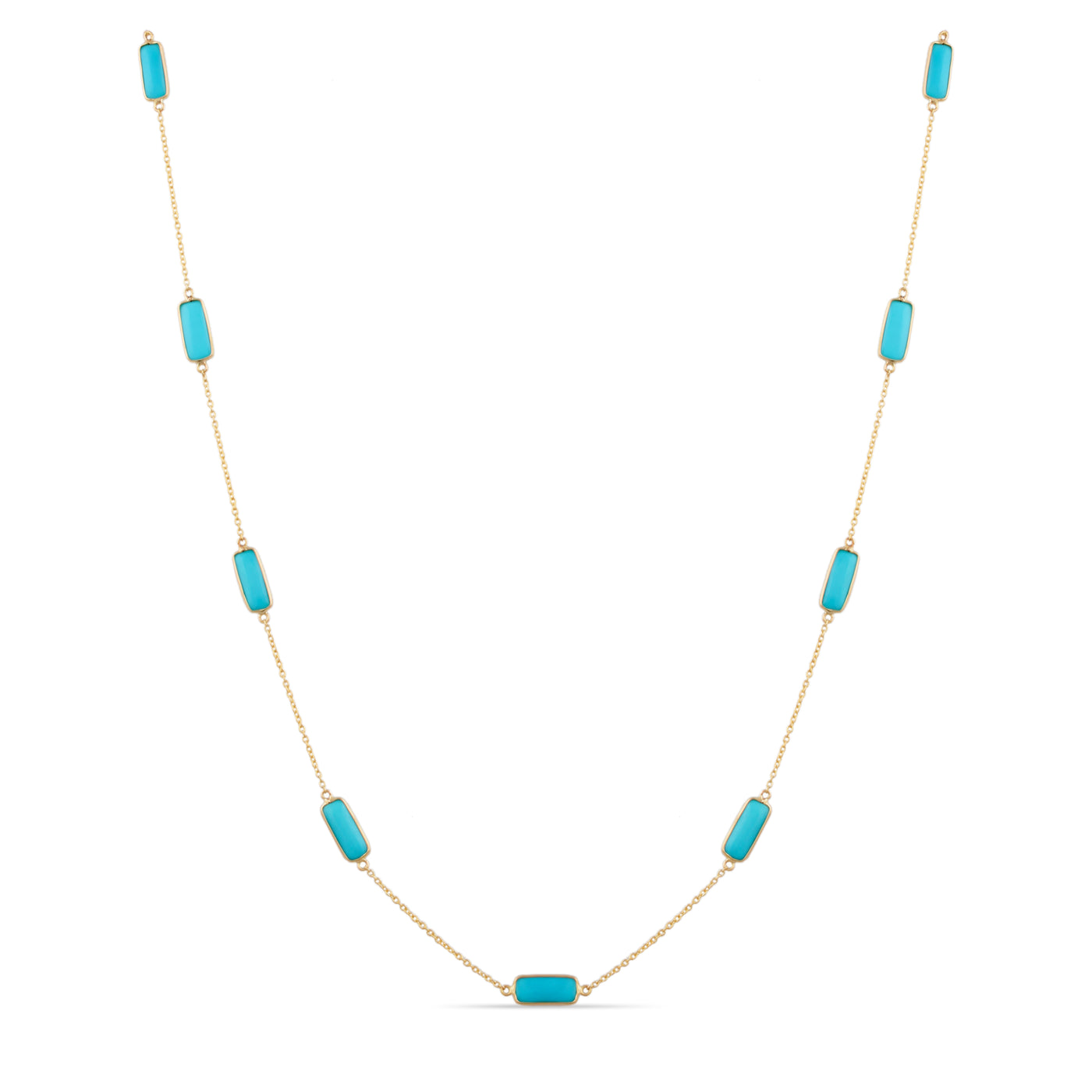 Turquoise Rectagnle Necklace In 18K Yellow Gold