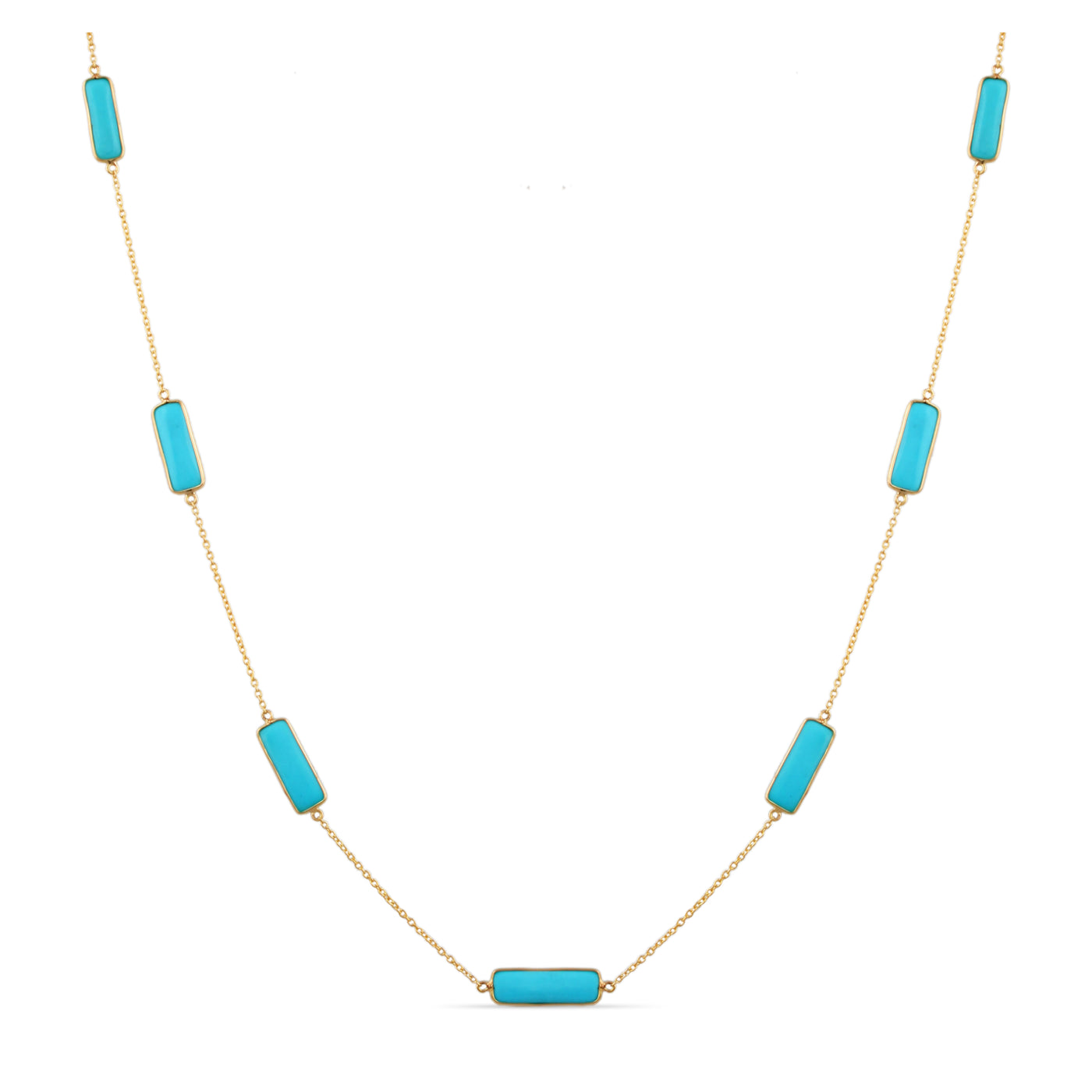 Turquoise Rectangle Necklace In 18K Yellow Gold