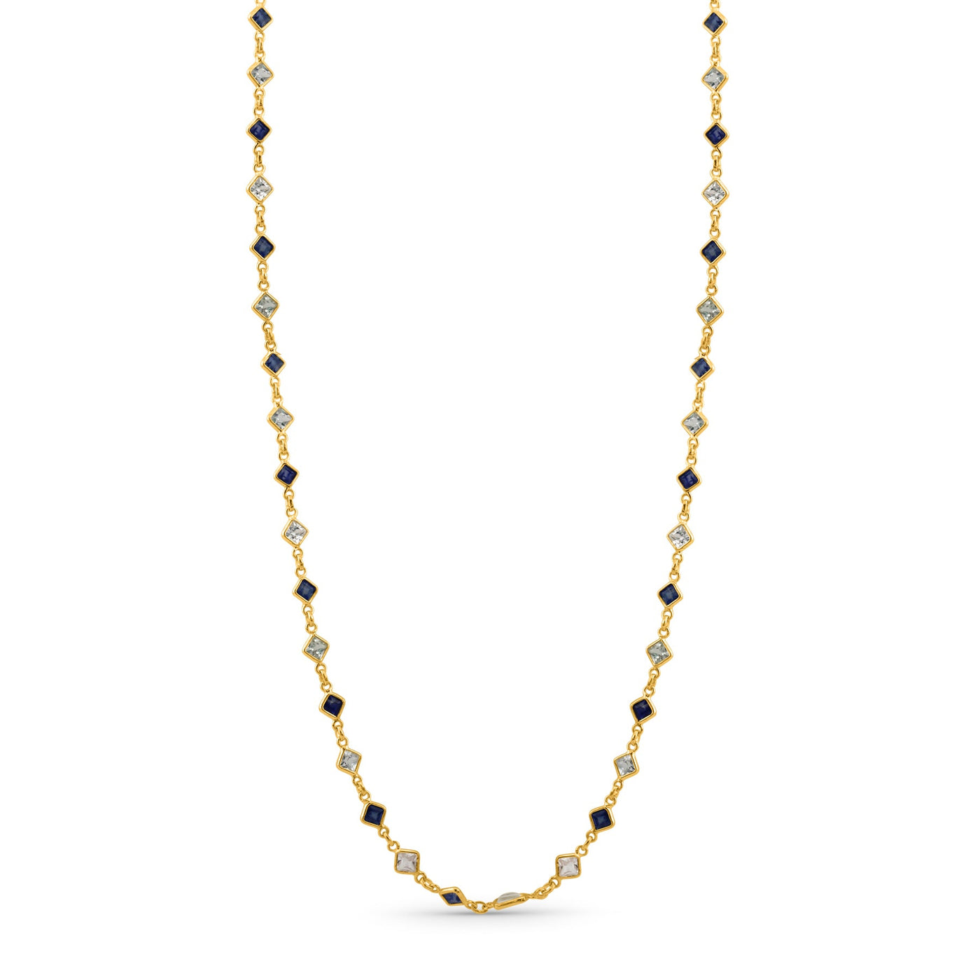 18K gold Blue Sapphire princess cut necklace – luxury handcrafted jewelry by Tresor Collection