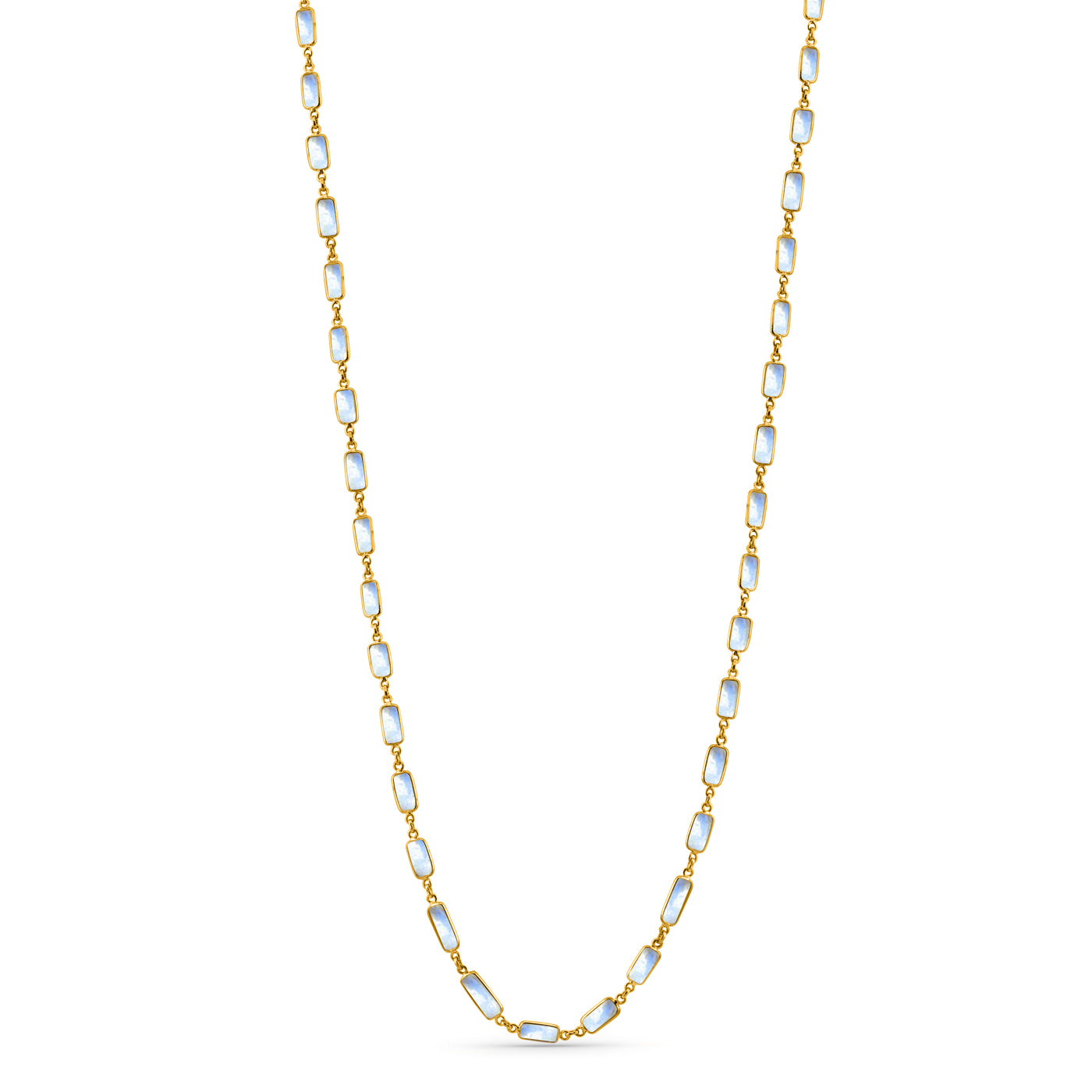 Rainbow Moonstone Rectangle Necklace In 18K Yellow Gold