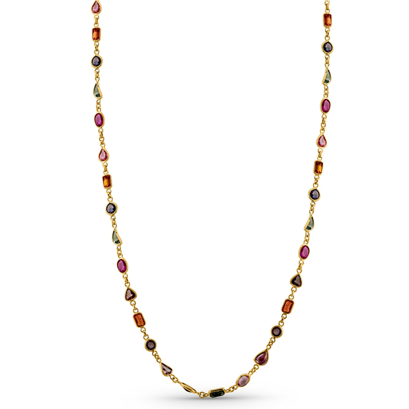 Multi Sapphire Mix Shape Necklace In 18K Yellow Gold