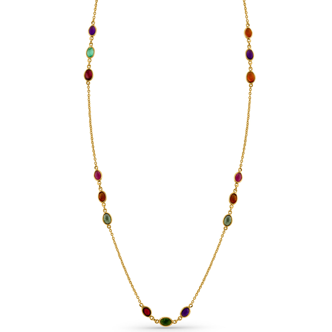 Multicolor Stone Oval Necklace In 18K Yellow Gold