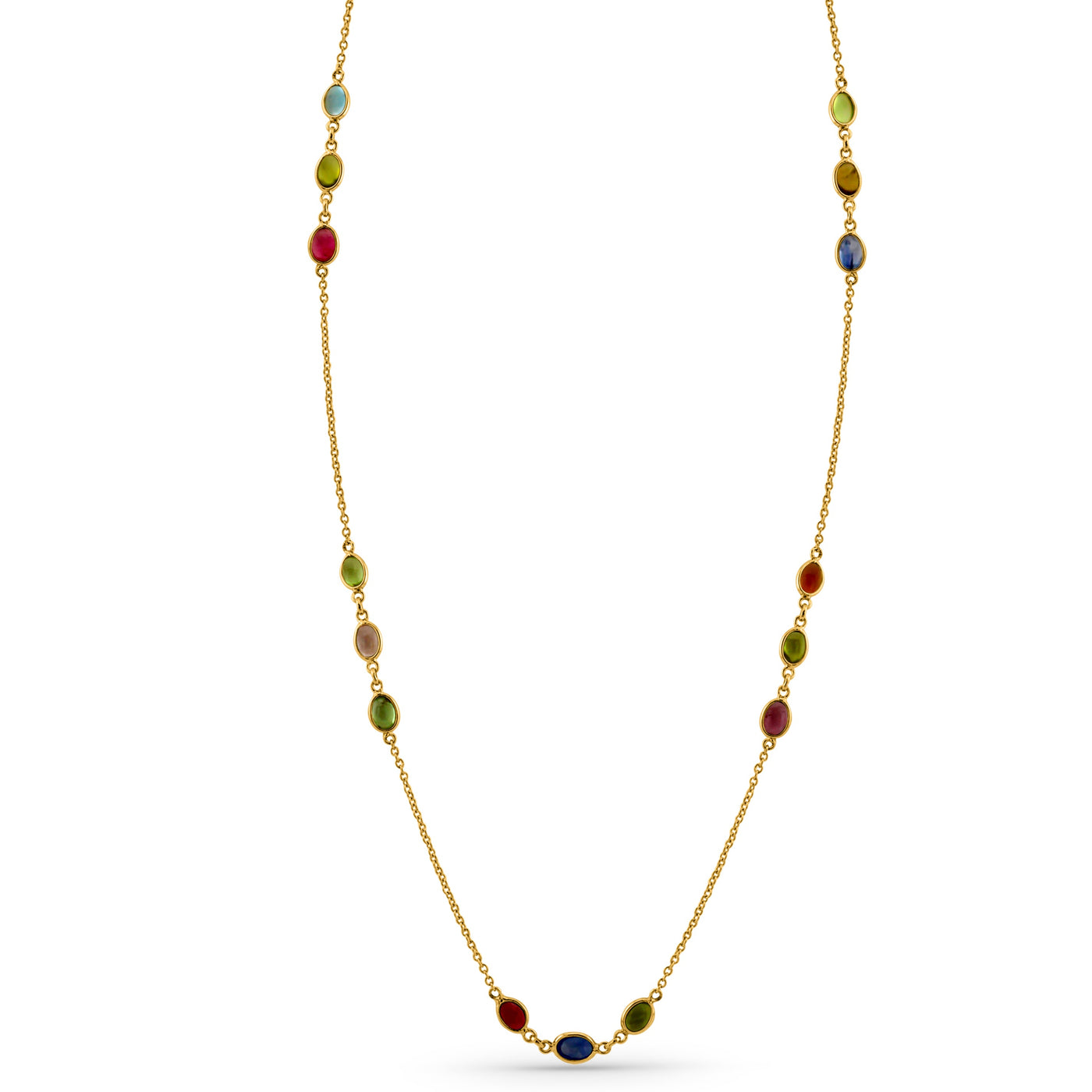 Multicolor Stone Oval Necklace In 18K Yellow Gold