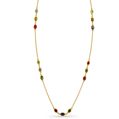 Multicolor Stone Oval Necklace In 18K Yellow Gold