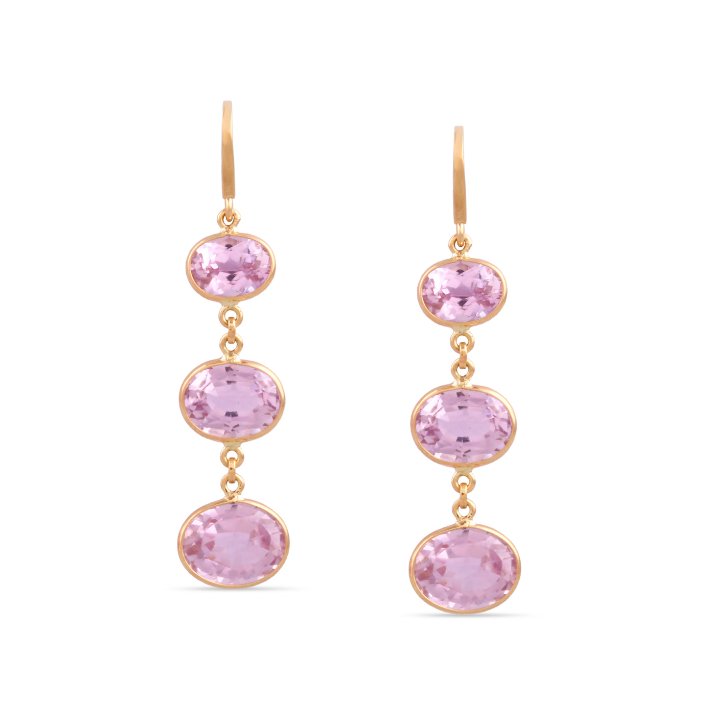 Kunzite Oval Earring In 18K Yellow Gold