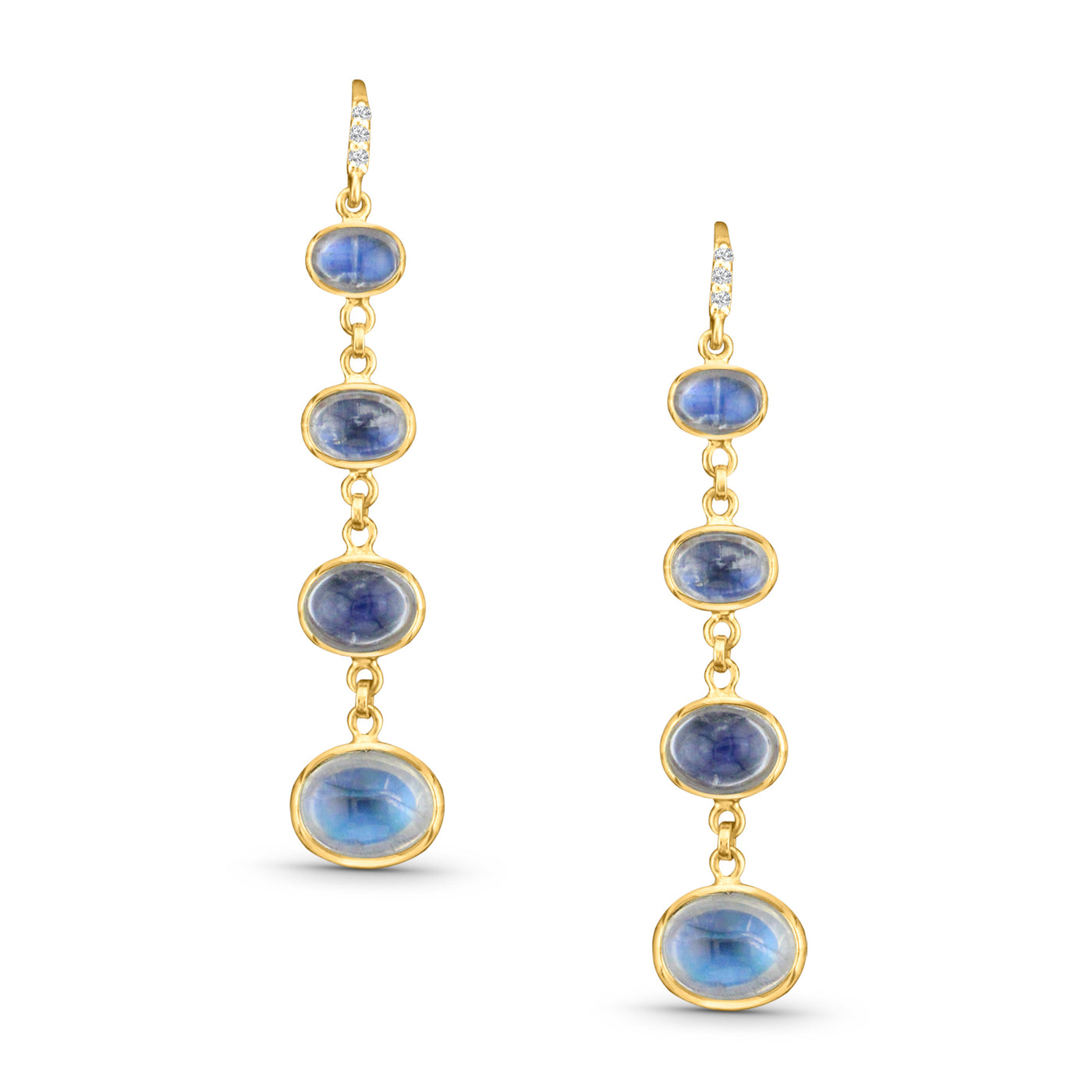 Rainbow Moonstone Oval & Diamond Earring In 18K Yellow Gold