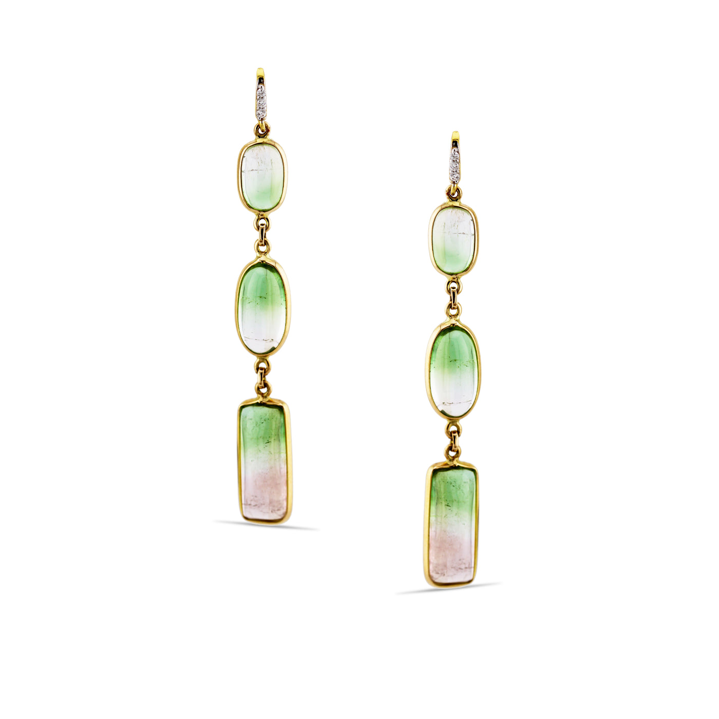 Watermelon Tourmaline Mix Shape & Diamond Earring In 18K Yellow Gold