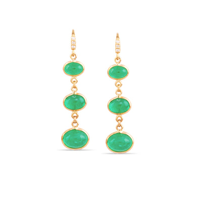 Emerald Oval & Diamond Earring In 18K Yellow Gold