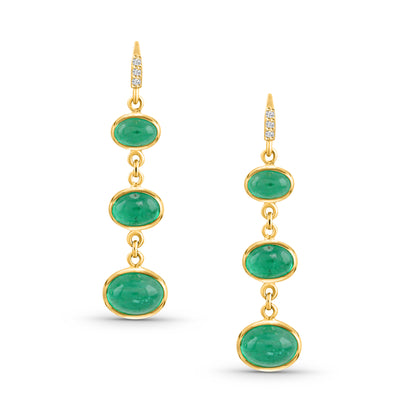 Emerald Oval & Diamond Earring In 18K Yellow Gold