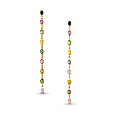 Multi Sapphire Oval Earring In 18K Yellow Gold