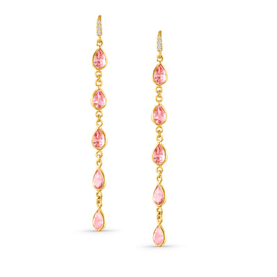 Pink Tourmaline Pear Shape Earring In 18K Yellow Gold